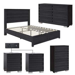 AMERLIFE 5 Pieces Farmhouse Bedroom Sets, Bed Frame, 54" W 6 Drawer Dresser, 47'' H 5 Drawer Dresser, Nightstand Set of 2 - 1 of 4