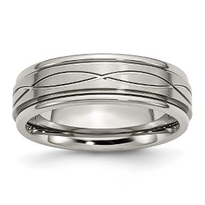 Black Bow Jewelry 7mm Stainless Steel Crisscross Design Grooved Edge Standard Fit Band - 1 of 4