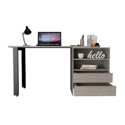 Vynxaria Ergonomic 120 Desk in Light Gray Dual Drawers Shelves Sturdy Legs for Productive Office Setups