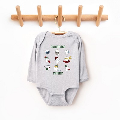 The Juniper Shop Christmas Spirits Green Words Baby Long Sleeve Bodysuit - 18 Month - Heather Grey
