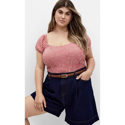 Women's Plus Size Cute Gingham Top - red | CITY CHIC