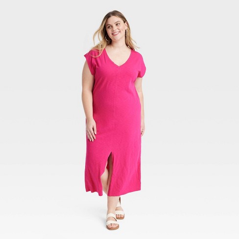 Women's Short Sleeve Midi T-shirt Dress - Universal Thread™ Pink 2x : Target