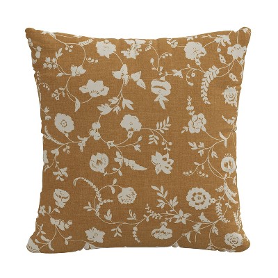 18"x18" Robina Floral Polyester Throw Pillow Ochre - Skyline Furniture