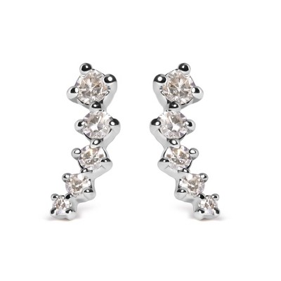 Haus of Brilliance 10K White Gold 1/10 Cttw Diamond Journey Style Climber Stud Earrings