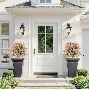 1.97FT Artificial Trees W/Ground Spike Set Of 2, Weather-Resistant Faux Shrubs Bushes Potted Plants W/Flowers For Outdoor Indoor Front Porch Garden - 1 of 4
