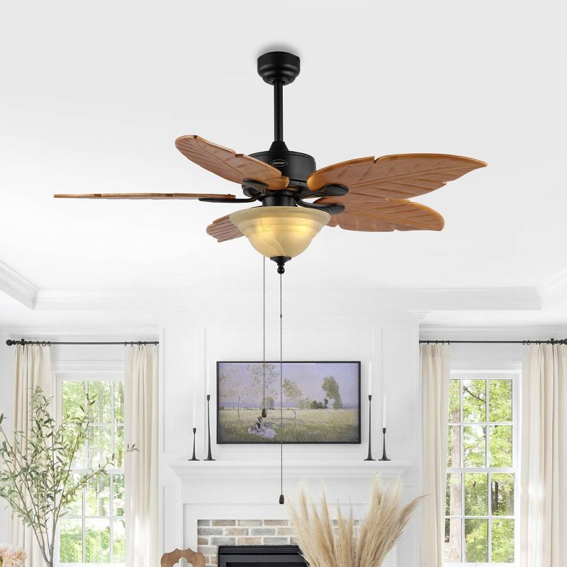 52" 3-Light Poinciana Coastal Iron/Wood Palm Leaf LED Ceiling Fan with Pull Chain - JONATHAN Y, 4 of 14