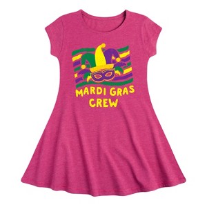 Girls' - Instant Message - Mardi Gras Crew Fit & Flair Cap Sleeve Graphic Dress - 1 of 4