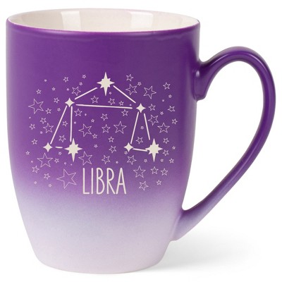 100 North Zodiac Design 10 Ounce Purple and White Two Toned Ombre, Comfortably Fits Your Hands, Ceramic Tea Coffee Cup Mug, Libra