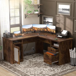 Besiost L Shaped Desk with Charging Station, Corner Computer Desk with File Cabinet - 1 of 4
