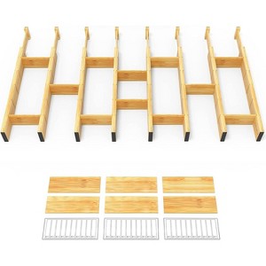 Set of 8 Bamboo Expandable Drawer Dividers with Labels,with 18 Inserts (17-22in) - 1 of 4