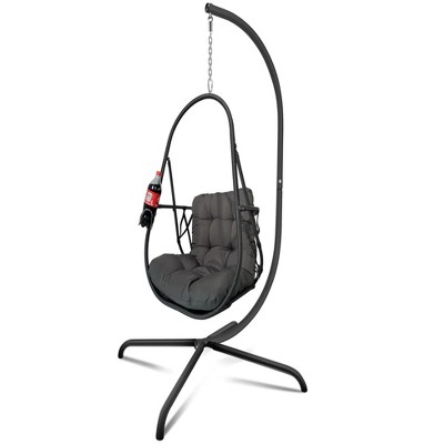 78"Swing Egg Chair with Stand Indoor Outdoor Wicker Rattan Patio Basket Hanging Chair