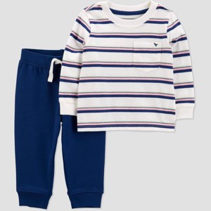 Carter's Just One You®️ Baby Boys' Striped Top & Bottom Set - Navy Blue/White - 1 of 3