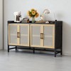 Sideboard Buffet Cabinet with Rattan Doors, 4-Door Storage Cabinet with Adjustable Shelves, Solid Wood Legs for Dining Room, Kitchen, Living Room - 3 of 4