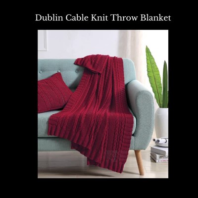 Red Cotton Cable Knit Throw Blanket 50" x 70"