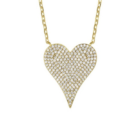 14K Gold Plated Pave Cubic Zirconia Heart Layering Necklace – A Glamorous and Elegant Design Featuring Sparkling Heart Accents for a Stylish Look - image 1 of 3