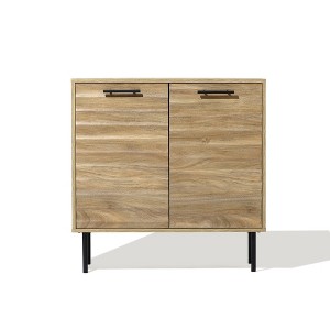 LuxenHome Mid-Century Modern Wave 2-Door Cabinet with Metal Legs Brown - 1 of 4