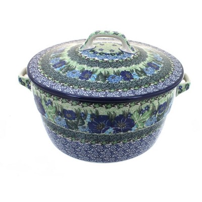 Blue Rose Polish Pottery Sapphire Fields Round Baker with Lid