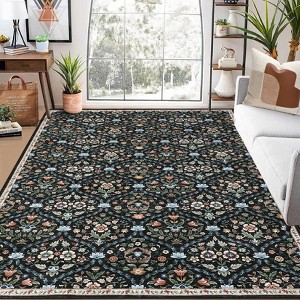 Modern Washable Area Rug, Vintage Distressed Throw Carpet with Non Slip Backing, Low Pile Stain Resistant Floor Cover for Home - 1 of 4