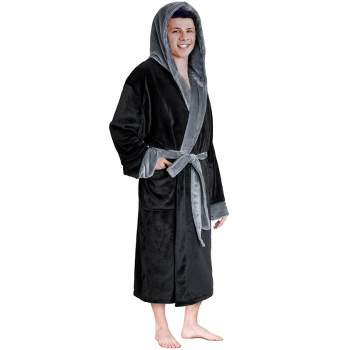 PAVILIA Mens Robe, Hooded Soft Bathrobe for Men, Fleece Plush Warm Shawl Collar Hood Pockets for Bath Shower Spa
