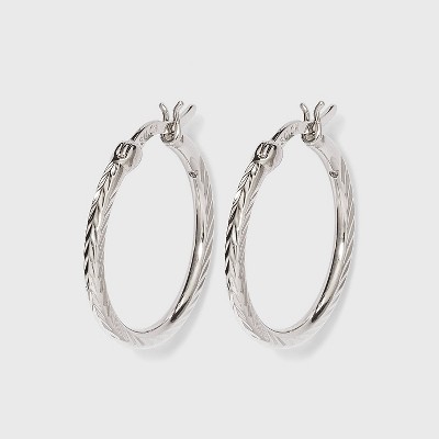 Diamond Cut Medium Hoop Earring - Silver