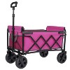 All-in-One Convertible Folding 4-Wheel Trolley with Bench Seat and Dog Leash - Heavy Duty Foldable Utility Trolley for Camping, Beach, Shopping, pink - 3 of 4
