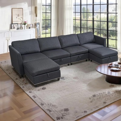 NicBex 100 Inch U Shaped Convertible Sectional Couch with Storage Seat and Reversible Chaise for Living Room,Apartment,Office