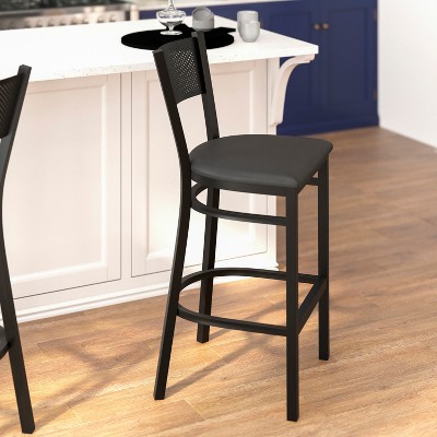 Black Metal Grid Back Barstool with Vinyl Seat