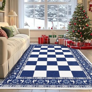 4x6 Christmas Area Rug, Washable Non Slip Holiday Carpet with Xmas Tree Reindeer Snowflake, Low Pile Accent Rug for Home - 1 of 4