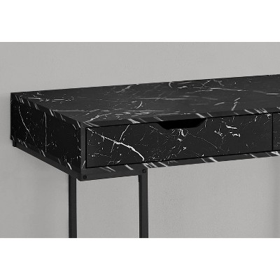 Contemporary Black Marble-Look Home Office Desk with Dual Drawers