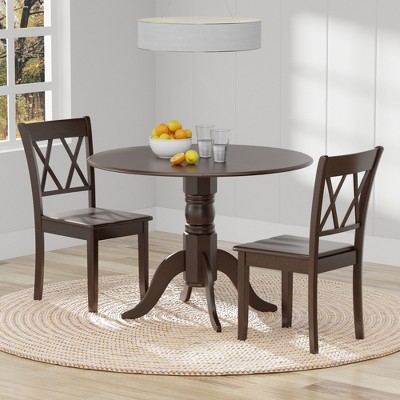 Glenwillow Home 42" Round Double Drop-Leaf Dining Table + Double X-Back Dining Chairs Dining Set