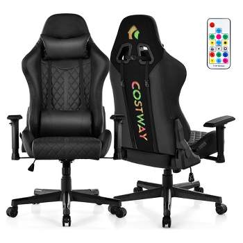 Costway Gaming Chair with RGB LED Lights Racing Game Chair with Meta Base & Class-4 Gas Lift