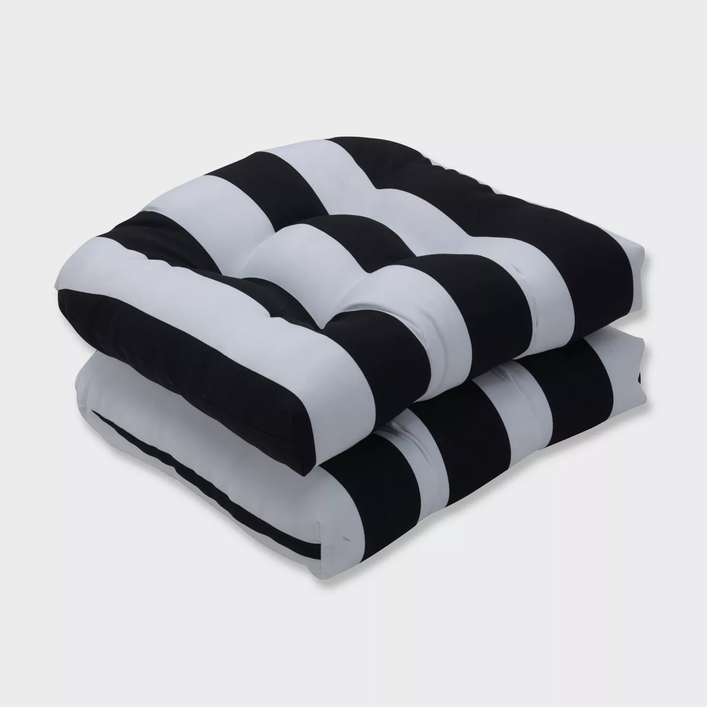 2pk Cabana Stripe Wicker Outdoor Seat Cushions Black - Pillow Perfect - image 1 of 1