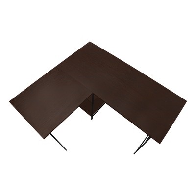 Vynxaria Modern 48" L-Shaped Corner Computer Desk with Storage Shelves Brown Laminate Black Metal for Home Office