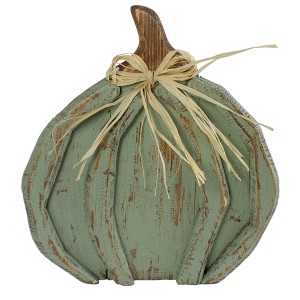 Northlight 12" Green Weathered Fall Harvest Wooden Pumpkin Table Decoration - 1 of 4
