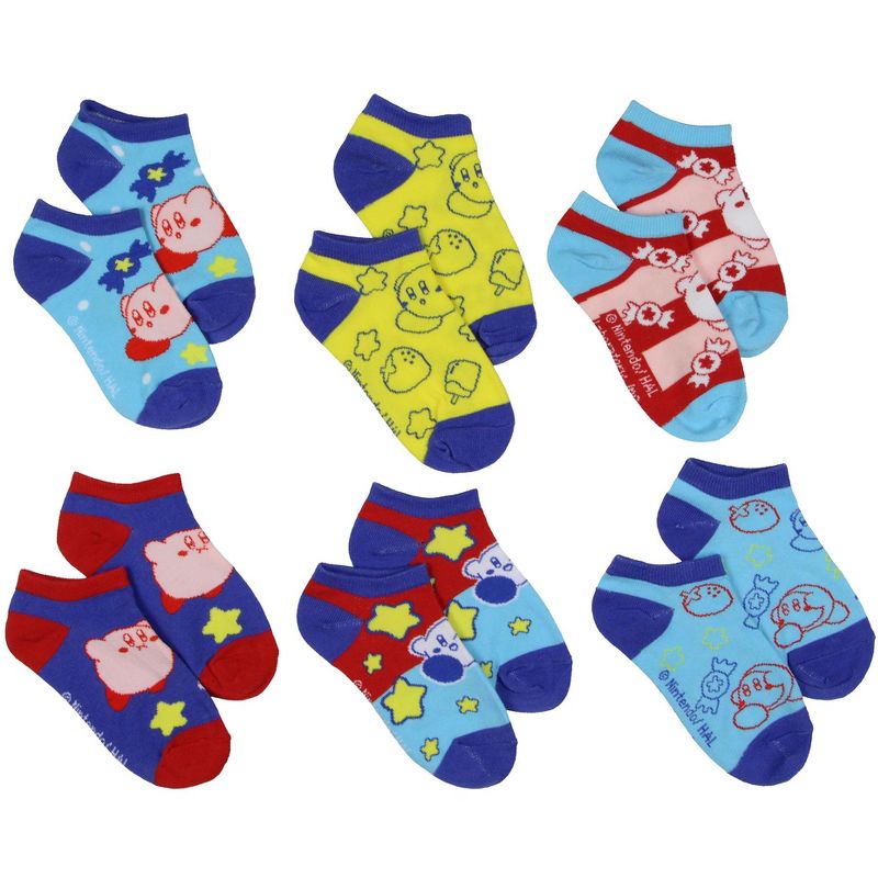 Bioworld Kirby Character Game Design 6-Pack Youth No Shoe Ankle Socks Size 7-9 Multicoloured, 1 of 8