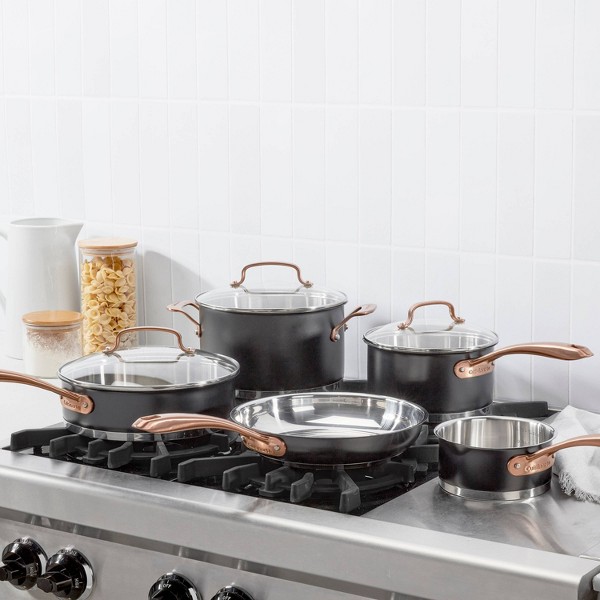 Juego de utensilios de cocina Cuisinart 8 piezas Classic Matte acero inoxidable, mangos negro rubor bronce: apto para lavavajillas, tapas de vidrio templado 6