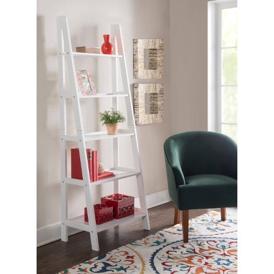 Elevate White Wooden 5-Shelf Ladder Bookcase