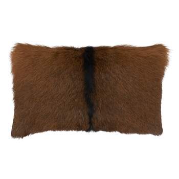 Saro Lifestyle Goat Fur Throw Pillow With Poly Filling, Brown