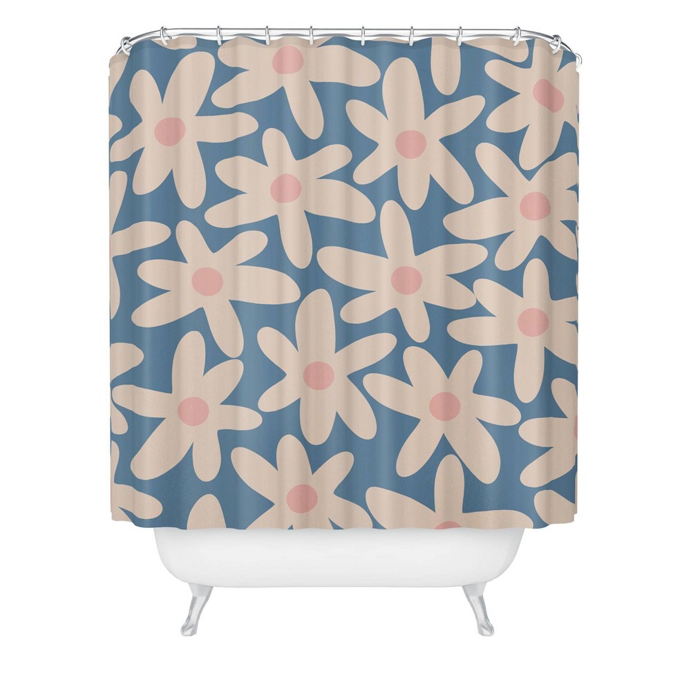 Photos - Shower Curtain Deny Designs Daisy Time Retro Floral  Blue : Microfiber, Machine Washable, Non-Slip Backing