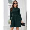 Women Long Sleeve Knitted Crewneck High Waist A-Line Cute Mini Sweater Dress Green L - 2 of 4