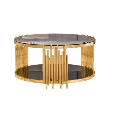 Dolonm Round Glass Coffee Table for Living Room - 35.43" Modern Center Table with Gold Legs & Tempered Glass Top, Stainless Steel Base
