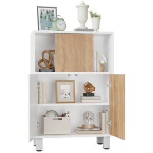 Buffet Sideboard Cabinet ¨C White Wooden Storage Console with Sliding Barn Door & Adjustable Shelves for Kitchen, Entryway, Dining & Living Room - 1 of 4
