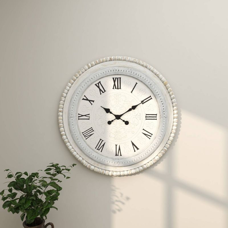 22&#34;x22&#34; Wood Carved Beading Wall Clock White - Olivia &#38; May, 3 of 16