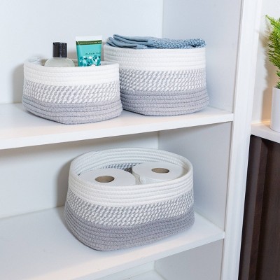 Gray Woven Cotton Rope Storage Basket Set, 3-Piece