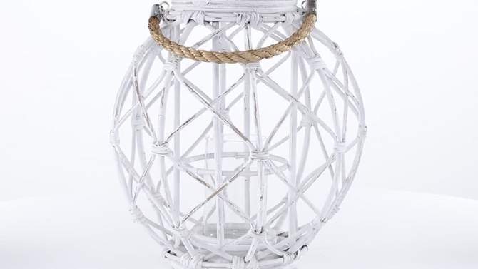 15&#34; x 15&#34; Woven Rattan/Glass Lantern with Burlap Jute Rope Handle White - Olivia &#38; May, 2 of 7, play video