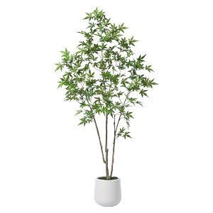 DR.Planzen 5-7FT Artificial Maple Tree with Round White Planter, Pre Potted Plant with Realistic Maple Leaves for Home Decor - 1 of 4