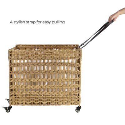 Natural Woven Polypropylene Kids Laundry Hamper with Lid and Wheels