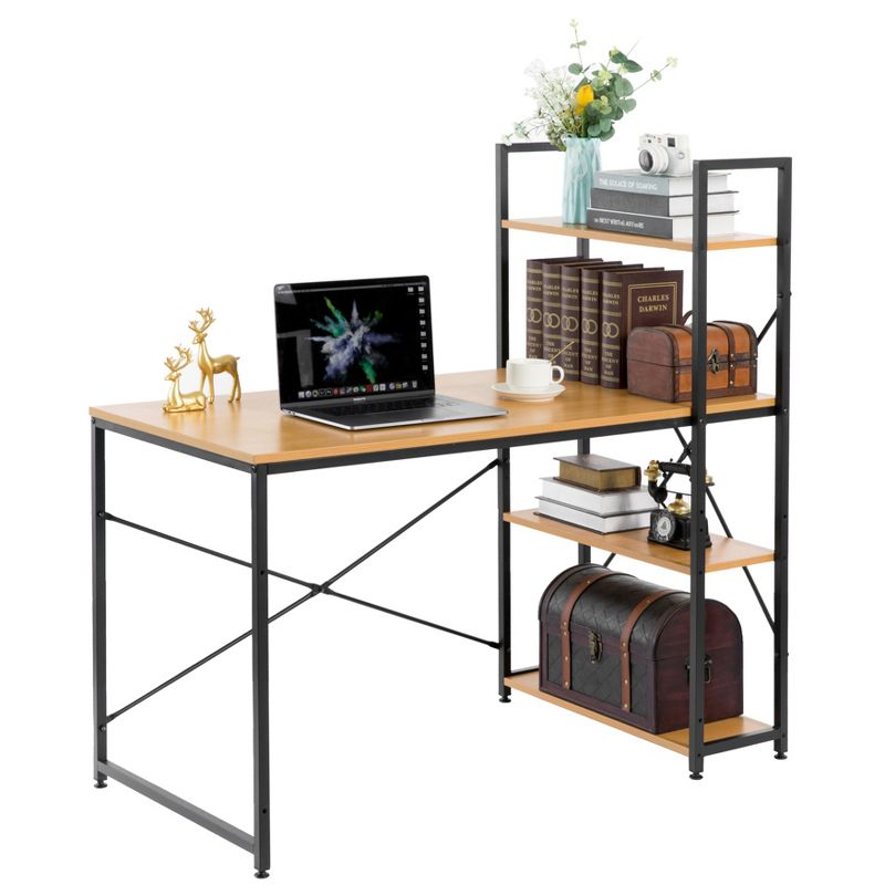 Wood and Metal Industrial Home Office Computer Desk with Bookshelves, 1 of 6