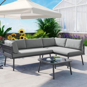 Isabel 3-piece L-Shape All Weather Patio Sectional Sofa Set, Metal Frame Conversation Set, Outdoor Furniture Near Me - Maison Boucle - 1 of 4
