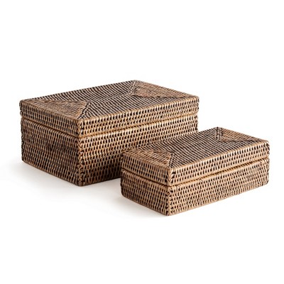 Plum & Post Burma Rattan Rectangular Lidded Boxes Set of 2